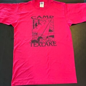 Vintage Fruit of the Loom T-Shirt Men's Medium Bright Pink Camp Texlake